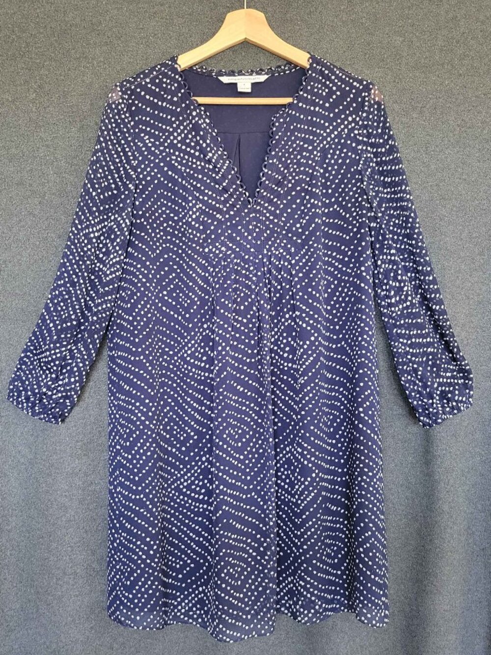 Diane Von Furstenberg Blue Silk Dots Aria Chiffon Tunic Dress DVF 4 Chic